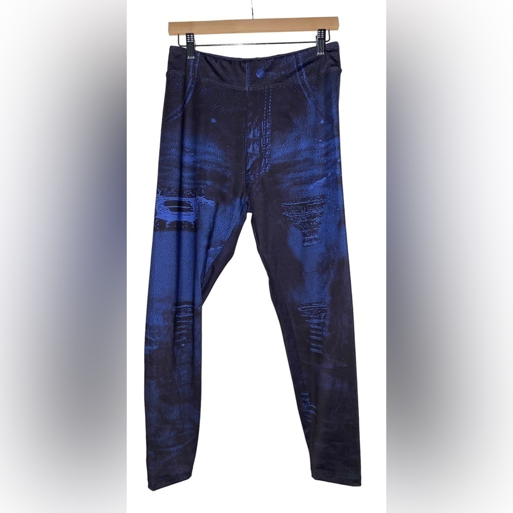 Flamingo Denim Look High Waisted‎ Sports Leggings Dark Wash Size 2XL(14/16)